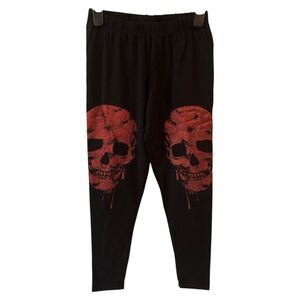 Hot Topic Midnight Hour Plus Size 1 XLarge Leggings Black Red Glitter Skull